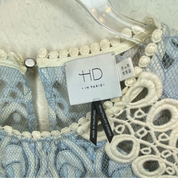 HD in Paris Anthropologie Paris Blue Cream French Lace Peplum Blouse SZ 0 - Picture 6 of 13